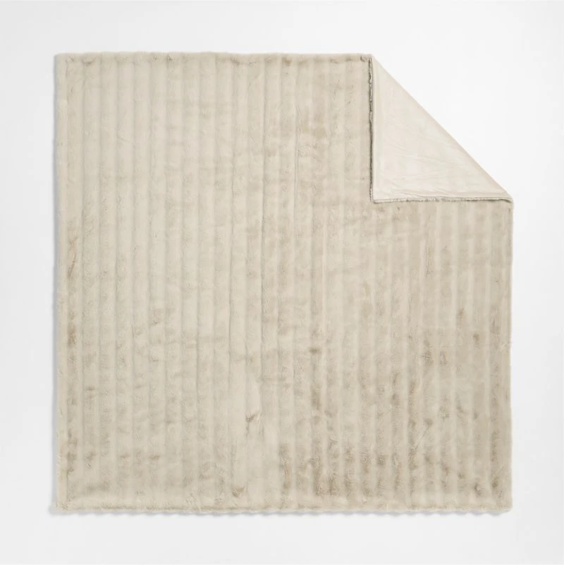 Channel Faux Fur 90"x90" Travertine Beige Bed Blanket