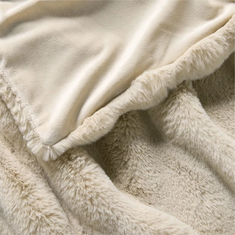 Channel Faux Fur 90"x90" Travertine Beige Bed Blanket