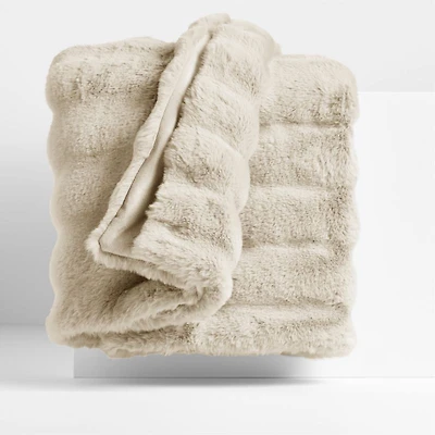 Channel Faux Fur 90"x90" Travertine Beige Bed Blanket