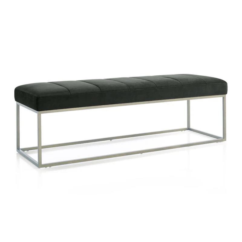 Channel Charcoal Velvet Bench with Stainless Steel Base