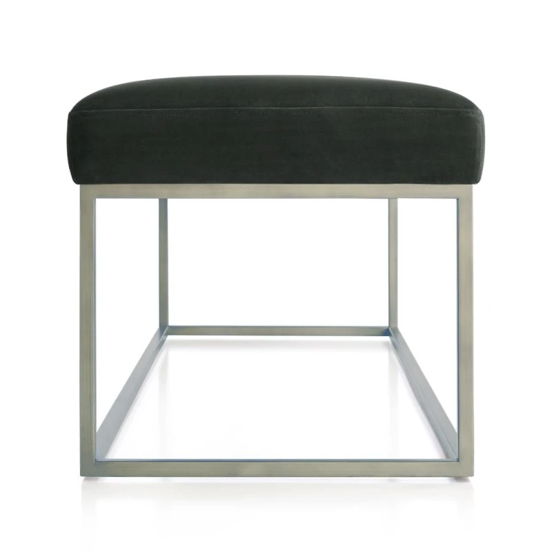 Channel Charcoal Velvet Bench with Stainless Steel Base