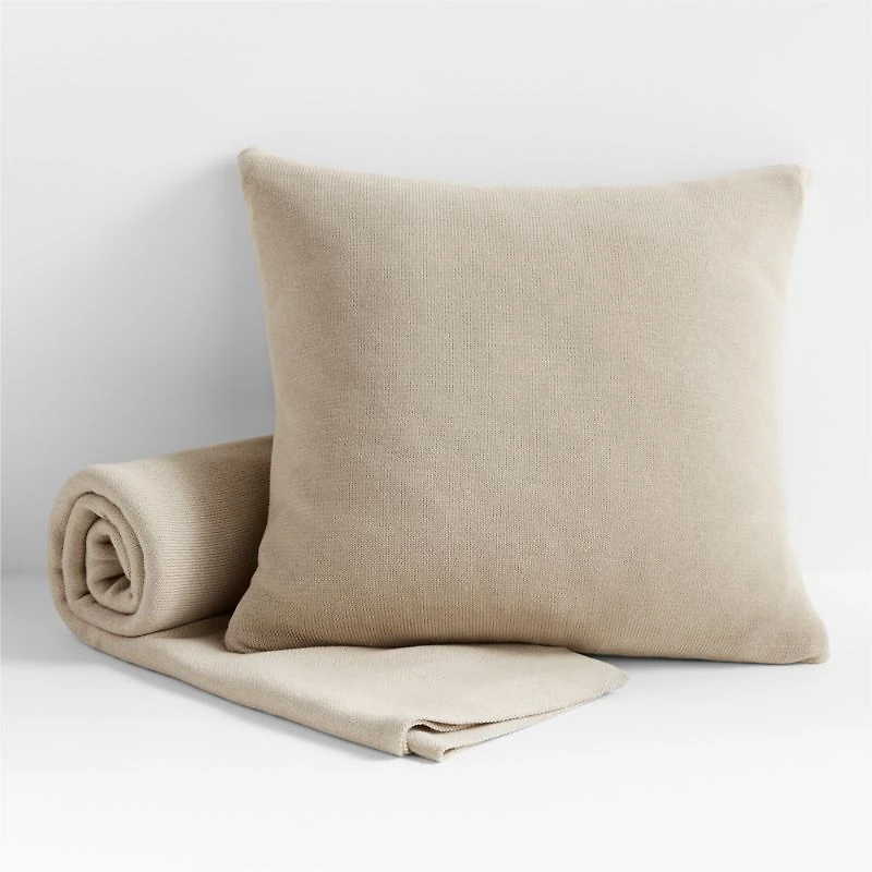 Chantilly Warm Sand Beige Knit 23"x23" Throw Pillow Cover
