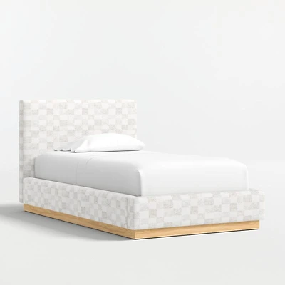 Charlie Cream and Grey Checkered Upholstered Kids Twin Bed