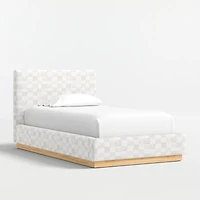Charlie Cream and Grey Checkered Upholstered Kids Twin Bed