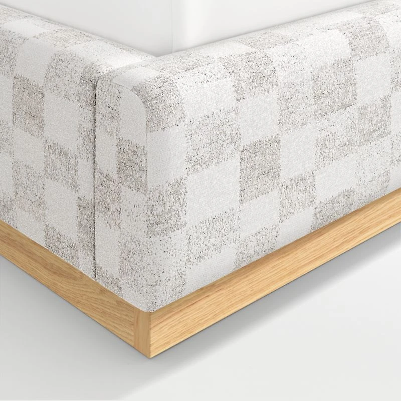 Charlie Cream and Grey Checkered Upholstered Kids Twin Bed