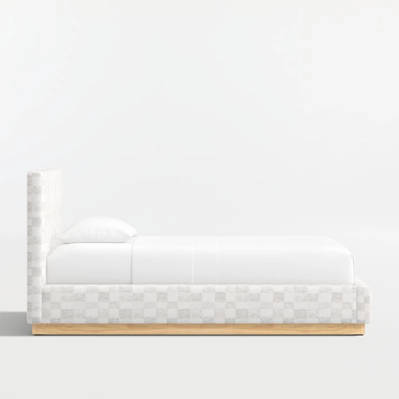 Charlie Cream and Grey Checkered Upholstered Kids Twin Bed