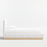 Charlie Cream and Grey Checkered Upholstered Kids Twin Bed