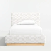 Charlie Cream and Grey Checkered Upholstered Kids Twin Bed