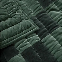 Checkerboard Pine Green Hand-Quilted Organic Cotton Velvet Kids Full/Queen Quilt