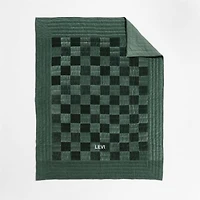 Checkerboard Pine Green Hand-Quilted Organic Cotton Velvet Kids Full/Queen Quilt