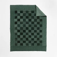 Checkerboard Pine Green Hand-Quilted Organic Cotton Velvet Kids Full/Queen Quilt