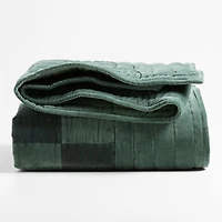 Checkerboard Pine Green Hand-Quilted Organic Cotton Velvet Kids Full/Queen Quilt