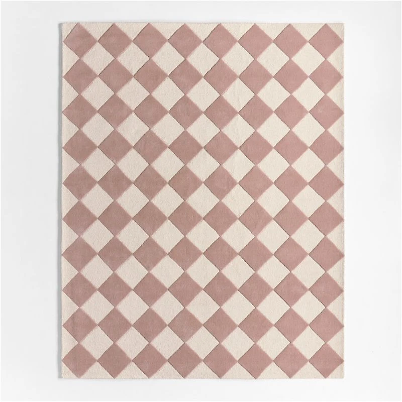 Checkerboard Purple Wool Kids Area Rug 8'x10'