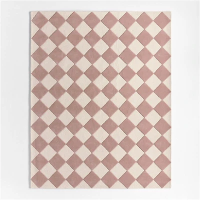 Checkerboard Purple Wool Kids Area Rug 8'x10'