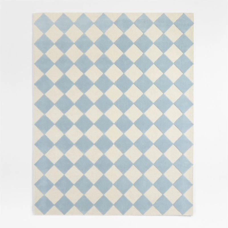 Checkerboard Wool Kids Area Rug 5'x8