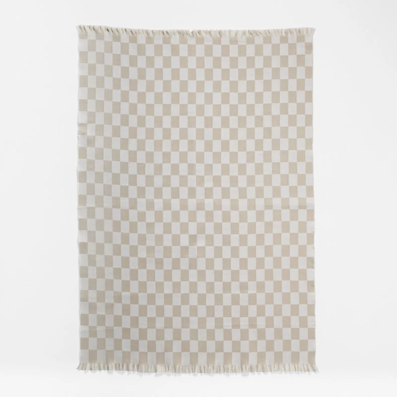 Natural Taupe Checkmate Baby Stroller Blanket by Leanne Ford