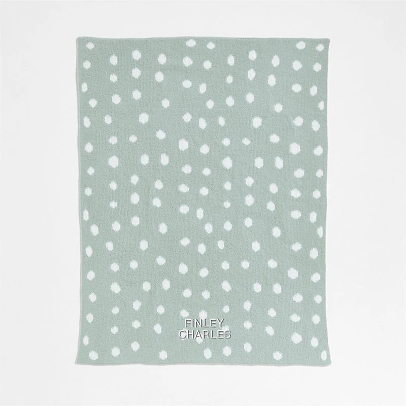 Reversible Muted Teal Chenille Dot Baby Stroller Blanket