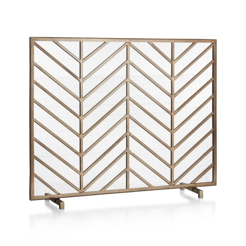 Chevron Antique Brass Fireplace Screen