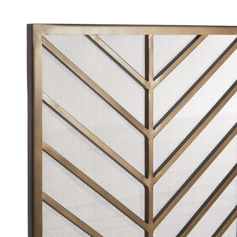 Chevron Antique Brass Fireplace Screen
