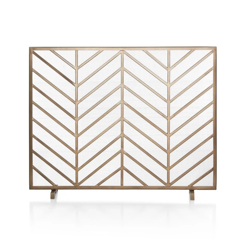 Chevron Antique Brass Fireplace Screen