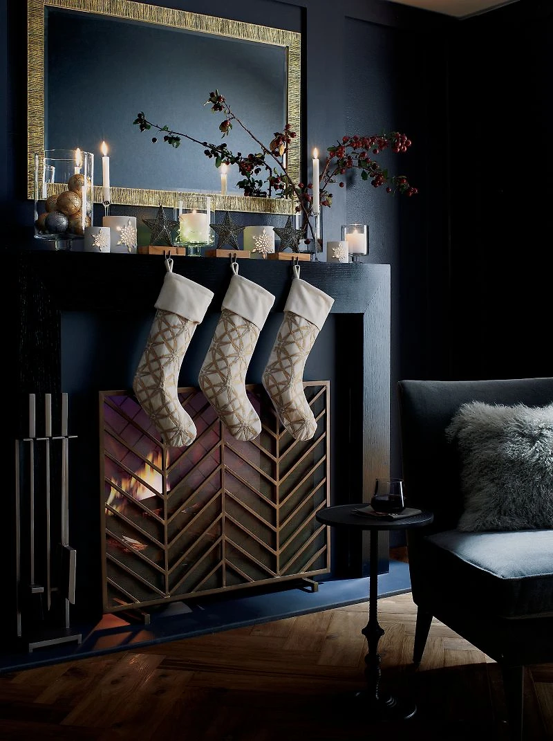 Chevron Antique Brass Fireplace Screen