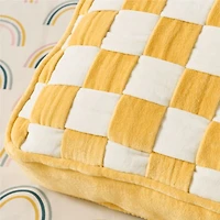 Checkerboard Custard Yellow and Arctic Ivory Velvet  Kids Throw Pillow