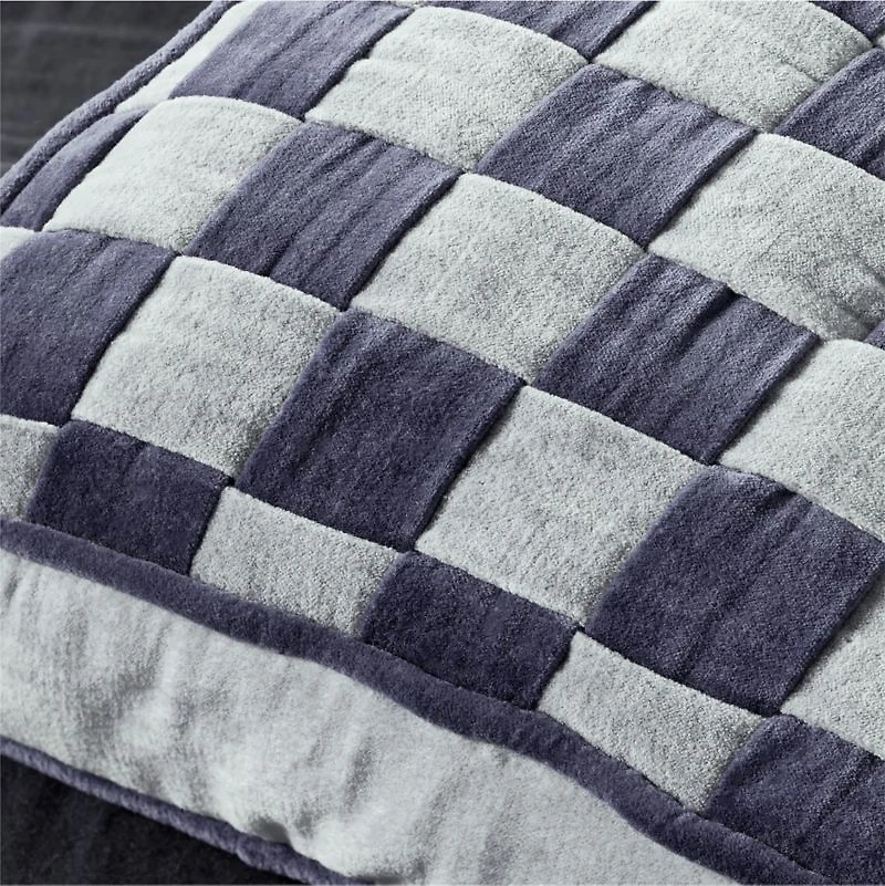 Checkerboard Mist Blue and Deep Indigo Velvet Kids Throw Pillow