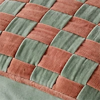 Checkerboard Verte Green and Copper Brown Velvet Kids Throw Pillow
