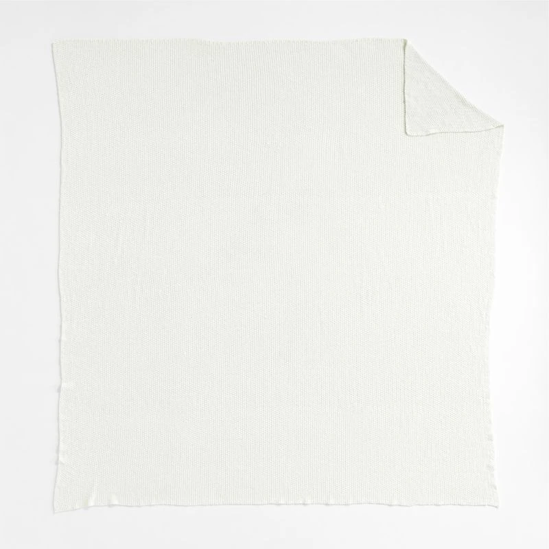 Organic Cotton 80"x80" Bright White Chunky Hand-Knit Bed Throw Blanket