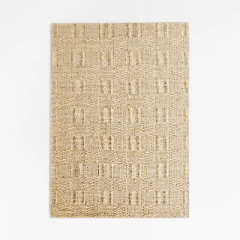 Chunky Squares Wool and Polyester Beige Kids Performance Area Rug 5'x8'