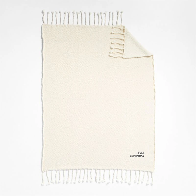 Chunky Wool Fringe Knit 70"x55" Travertine Beige Throw Blanket