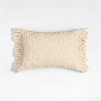 Chunky Woven Wool Fringe 22"x15" Arctic Ivory Throw Pillow with Feather Insert