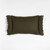 Chunky Woven Wool Fringe 22"x15" Burnt Green Throw Pillow with Feather Insert