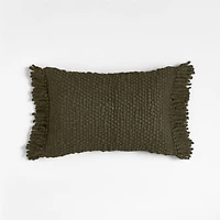 Chunky Woven Wool Fringe 22"x15" Burnt Green Throw Pillow with Feather Insert