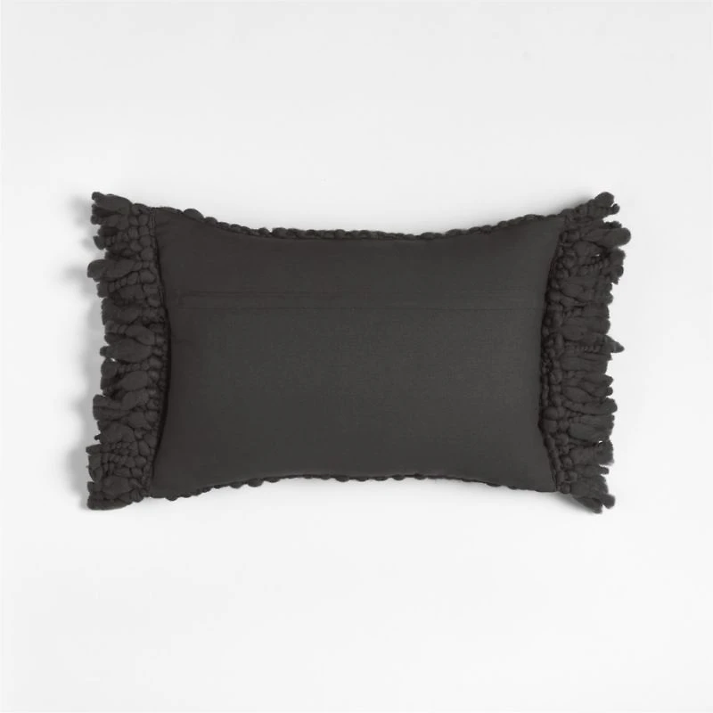 Chunky Woven Wool Fringe 22"x15" Storm Grey Throw Pillow with Feather Insert