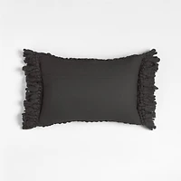Chunky Woven Wool Fringe 22"x15" Storm Grey Throw Pillow with Feather Insert