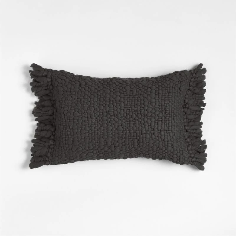 Chunky Woven Wool Fringe 22"x15" Storm Grey Throw Pillow with Feather Insert