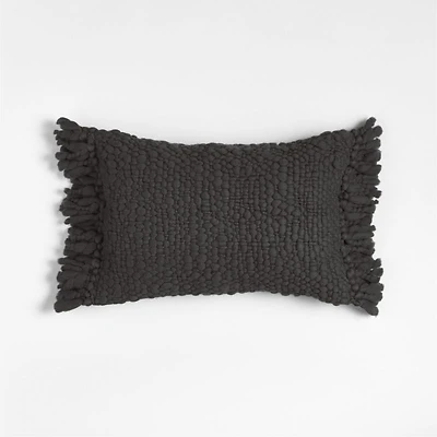 Chunky Woven Wool Fringe 22"x15" Storm Grey Throw Pillow with Feather Insert