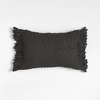 Chunky Woven Wool Fringe 22"x15" Storm Grey Throw Pillow with Feather Insert