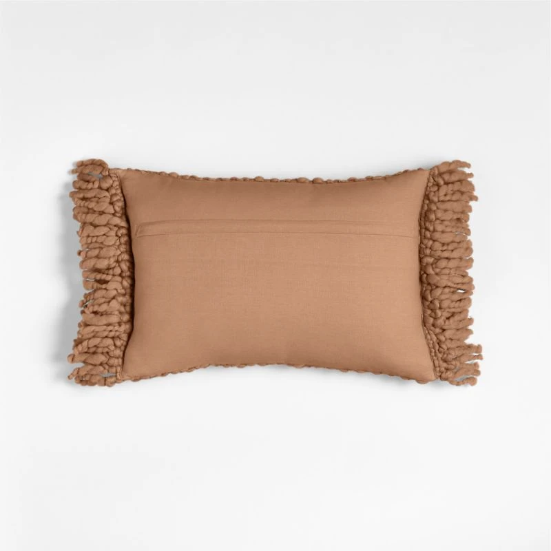Chunky Woven Wool Fringe 22"x15" Sierra Tan Throw Pillow with Feather Insert
