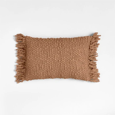 Chunky Woven Wool Fringe 22"x15" Sierra Tan Throw Pillow with Feather Insert