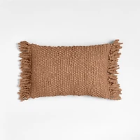 Chunky Woven Wool Fringe 22"x15" Sierra Tan Throw Pillow with Feather Insert