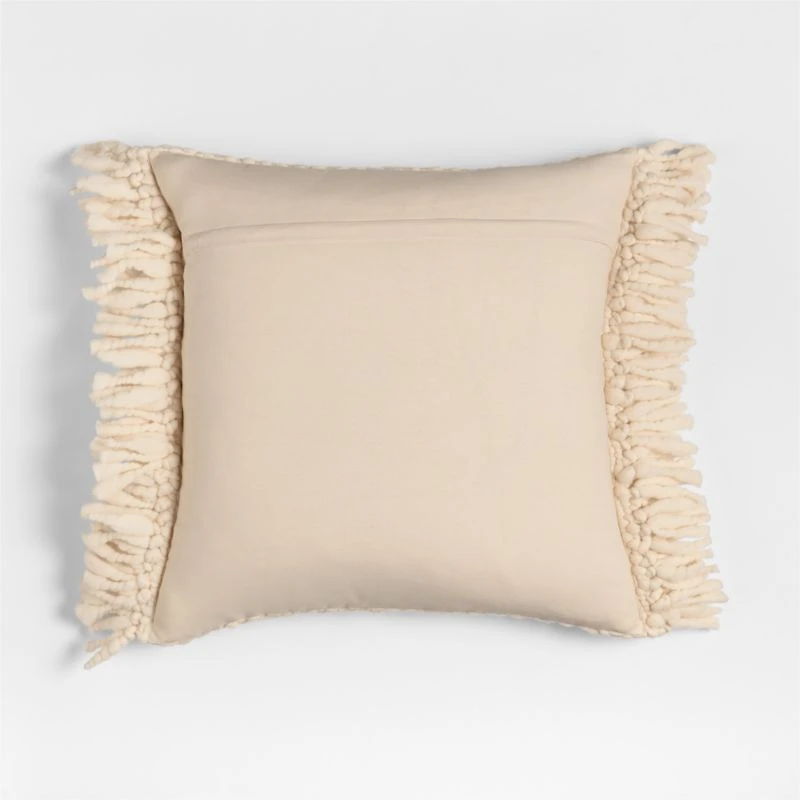 Chunky Woven Wool Fringe 23"x23" Arctic Ivory Throw Pillow with Feather Insert