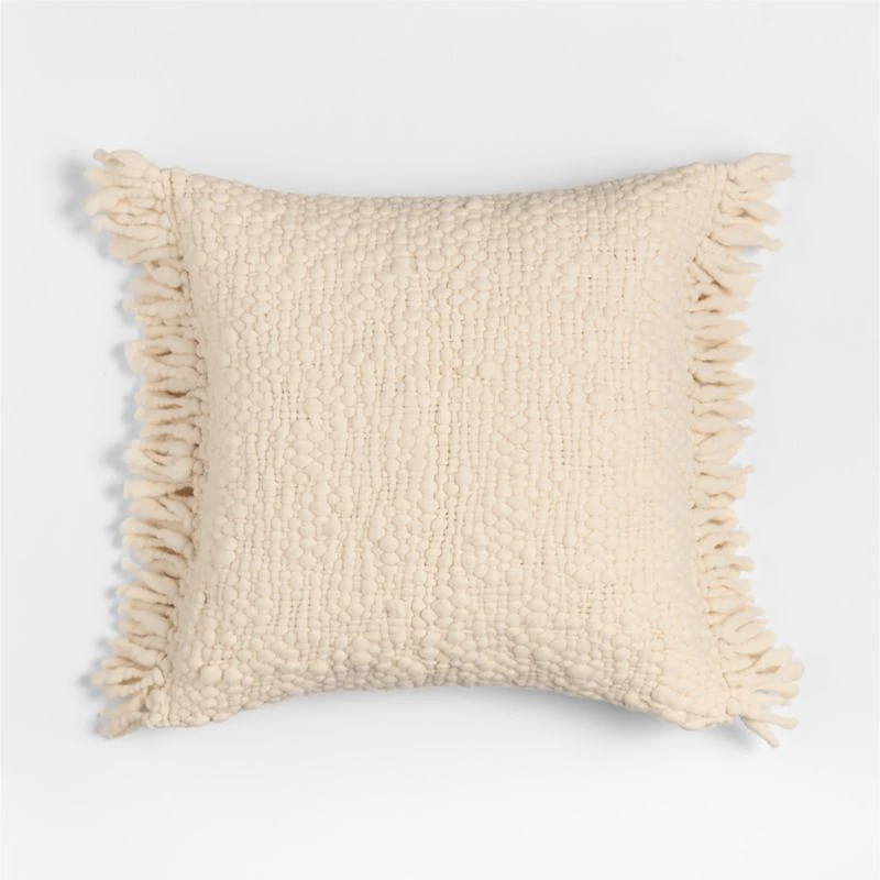 Chunky Woven Wool Fringe 23"x23" Arctic Ivory Throw Pillow with Feather Insert