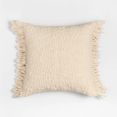 Chunky Woven Wool Fringe 23"x23" Arctic Ivory Throw Pillow with Feather Insert