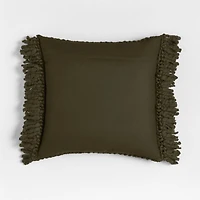 Chunky Woven Wool Fringe 23"x23" Burnt Green Throw Pillow with Feather Insert