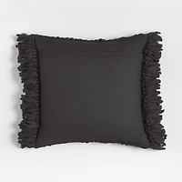 Chunky Woven Wool Fringe 23"x23" Storm Grey Throw Pillow with Feather Insert