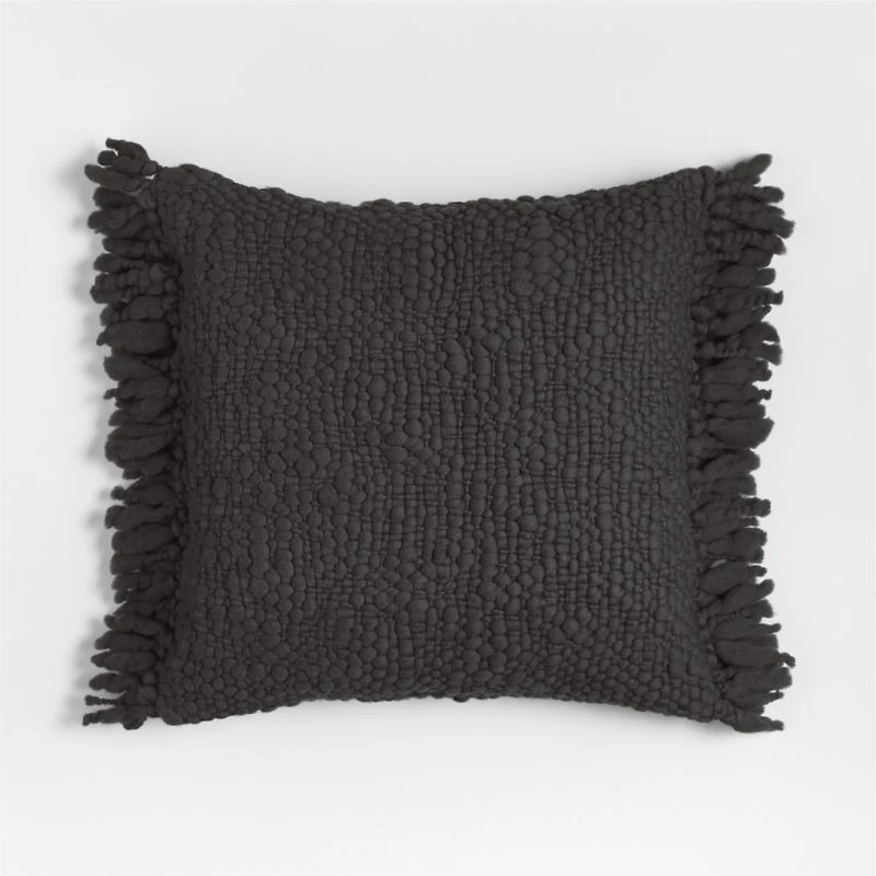 Chunky Woven Wool Fringe 23"x23" Storm Grey Throw Pillow with Feather Insert