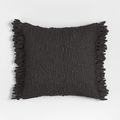 Chunky Woven Wool Fringe 23"x23" Storm Grey Throw Pillow with Feather Insert