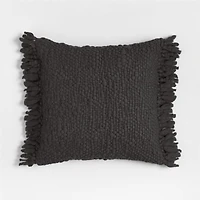 Chunky Woven Wool Fringe 23"x23" Storm Grey Throw Pillow with Feather Insert